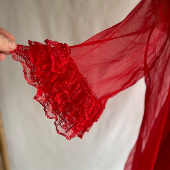 Vintage Ruffle Sheer Nightgown Robe Set Size L Sabrina Carpenter Style Teddy - Picture 4 of 12